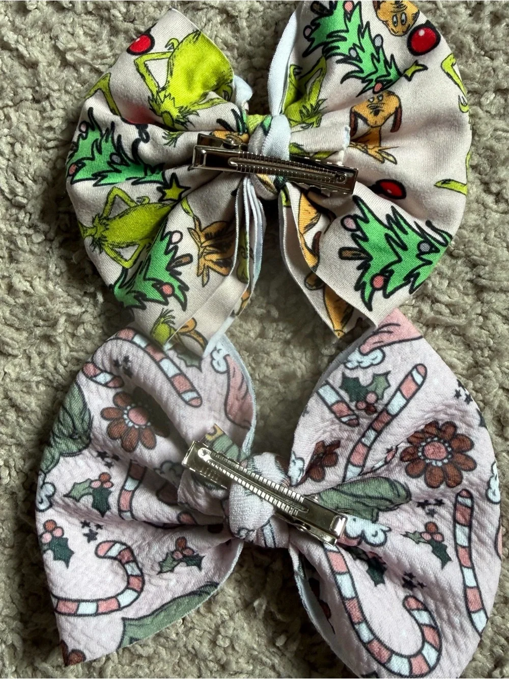 Handmade Grinch Christmas Hair Bow Clip Set of 2